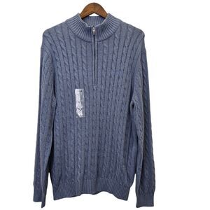 IZOD Stratton Colony Blue Heather Long Sleeve 1/4 Zip Sweater Top Men's Sz Large